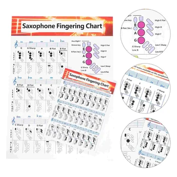2 шт. Саксофон Finger Guide Мелованная бумага Гриф Диаграммы Аккорды Плакат Маркер Этикетка для начинающих практиков