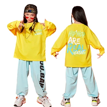 2023 Новая детская одежда для девочек Одежда с длинным рукавом Топ Брюки Набор Хип-хоп Танцевальный костюм Школьные студенты Повседневная повседневная одежда