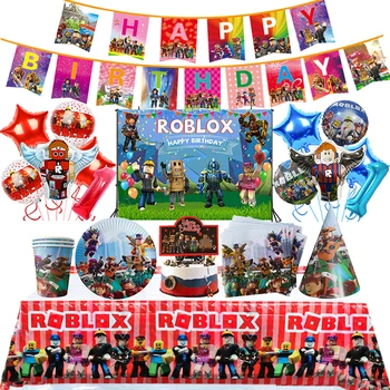Roblox Украшения для вечеринки по случаю дня рождения Supplie Roblox Game Celebration Party Balloons Одноразовая посуда Чашка Тарелка Детские игрушки для душа