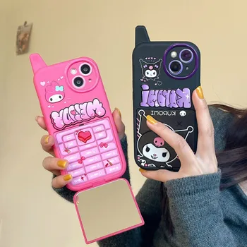 Sanrio Kuromi Розовый мой мелодия Откидное зеркало Чехол для телефона для iPhone 14 13 12 11 Pro Max 14 Plus Чехол Милый мультяшный противоударный чехол