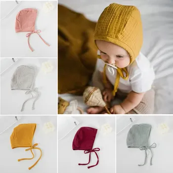  Шапочка для новорожденных Детская шнуровка для младенцев Вязаная хлопковая однотонная симпатичная шапка для матери и детей Детские шапки и кепки для 0-24 месяцев