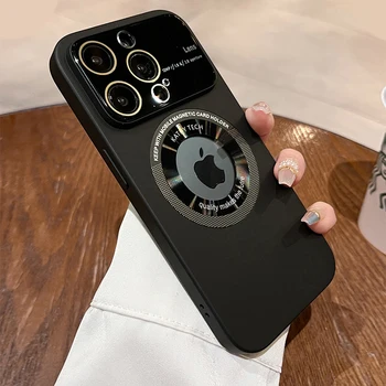 матовый чехол для телефона для iPhone 14 13 12 Pro Max Plus Lens Полная защита Магнитная крышка для беспроводной зарядки Magsafe Funda