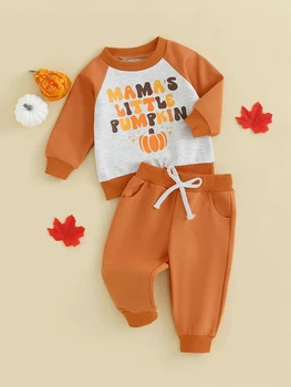  милый костюм на Хэллоуин для новорожденных Очаровательный толстовка с принтом тыквы и брюки для осеннего наряда