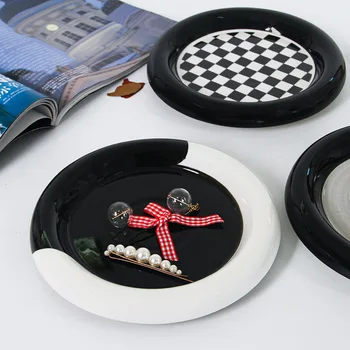 Скандинавские круглые тарелки Аксессуары для украшения дома Декоративные черно-белые тарелки Кухонный декор Столовый стол Орнамент
