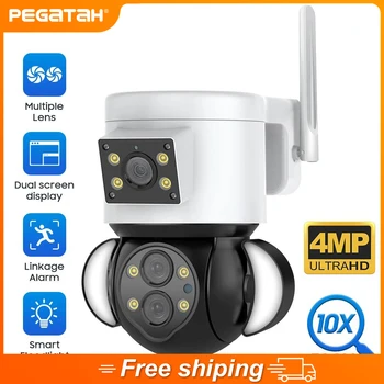 PEGATAH 4MP 10X Камера наблюдения PTZ Наружная безопасность Автоматическая камера слежения Умный прожектор Водонепроницаемый WIFI Двойные объективные IP-камеры