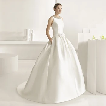 Элегантные атласные свадебные платья Простые драпированные свадебные платья с бантом Бальное платье Шлейф на заказ Vestidos de Novia