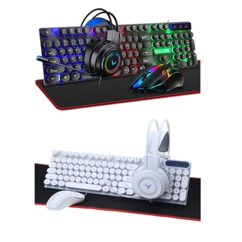 Игровая клавиатура Мышь Гарнитура и коврик для мыши Радужная светодиодная подсветка над наушниками-вкладышами для