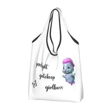 Bibble Says Gaslight Gatekeep Girlboss Продуктовая сумка Многоразовая переработка Складная сверхмощная мультяшная сумка для покупок Прикрепленный чехол