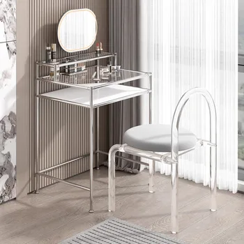  индивидуальный легкий небольшой туалетный столик в роскошном стиле, офисный стол из нержавеющей стали для одного человека, стеклянный стол для макияжа