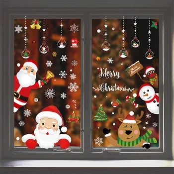 Счастливого Рождества Наклейки на стену Санта-Клаус Северный олень Снежинки Окно Стеклянные наклейки на стену Новый год Украшение дома Фрески