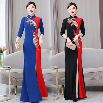 2023 осень новый китайский стиль улучшенный Qipao high-end элегантное облегающее платье для показа Qipao