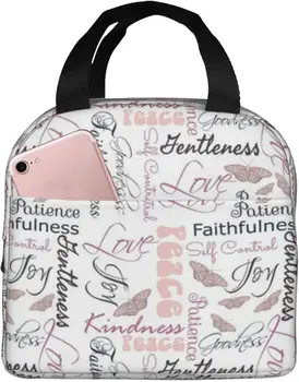 Христианский Плод Духа Бабочки Ланч Бокс Многоразовая сумка для ланча Большая сумка Изолированная сумка для ланча для женщин Мужчины Кемпинг Школа