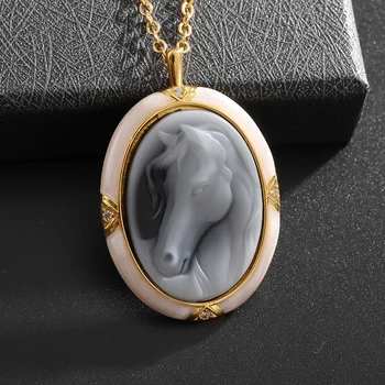 Изысканный перламутровый тисненый кулон лошади животное единорог ожерелье женская мода день рождения ювелирные изделия подарок
