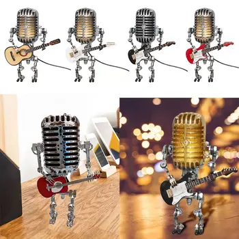 Модель Кованое железо Украшения Ретро Микрофон для игры на гитаре Украшения Робот Настольная лампа