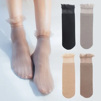 1 пара Женщины Прозрачные Сетчатые Стеклянные Шелковые Носки Лето Кристалл Кружево Твердый Носок Для Женщин Новые Эластичные Сексуальные Ультратонкие Носки