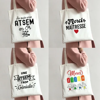 Super Merci Atsem Print Женская сумка для покупок Холщовая сумка через плечо Женские сумки Многоразовая складная сумка для хранения Лучший подарок