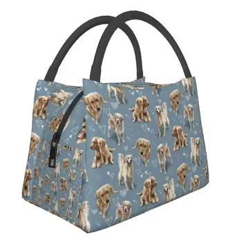 Золотистый ретривер Изолированные сумки для ланча для женщин Герметичный щенок Собака Термокулер Обед Тотализатор Офис Пикник Путешествия