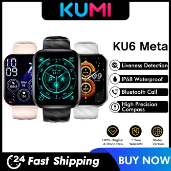 Мировая премьера KUMI KU6 Meta Smart Watch IP68 Водонепроницаемый 1,96-дюймовый 100+изысканный циферблат с компасом Bluetooth Обнаружение живости вызова