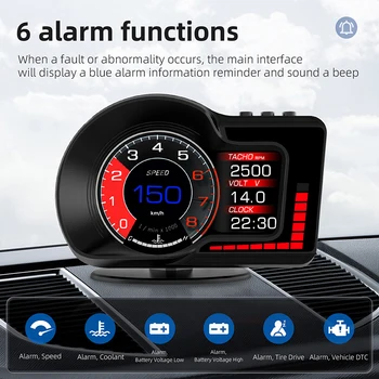 F15 Car Hud Head-up Auto Display OBD2 + GPS Dual System Smart Car HD ЖК-датчик Спидометр Функция сигнализации Температура воды и масла