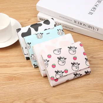 Новый мультикарточный короткий кошелек для маленьких монет, женский мини-кошелек, кошелек на три части, японская и корейская версия сумки для коровьих карт