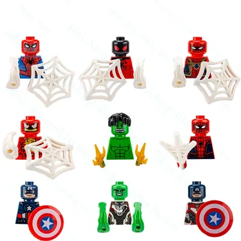 Доступные строительные блоки Человек-паук Халк Капитан Америка Мстители Аниме Фигурки с оружием Игрушки для детей Подарки на день рождения