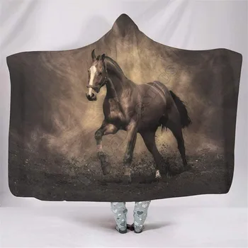 Лошадь Дышащее одеяло с капюшоном 3D-печатное носимое одеяло Взрослые дети одеяло бросок одеяло Прямая поставка
