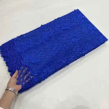 Королевский синий африканский 3D кружевная ткань Высококачественная молочная шелковая кружевная ткань Вышитая кружевная ткань для свадебного платья PDP22124
