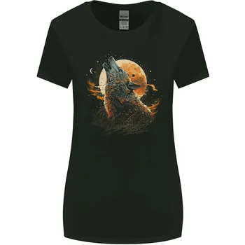 A Howling Wolf in the Moon Light Женская футболка с длинными рукавами и широким вырезом