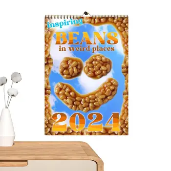 Забавный фасольный календарь на 2024 год Странный уродливый забавный настенный календарь Календарь семейного планировщика на 2024 год Календарь фасоли для любителей фасоли 12