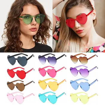 Heart Солнцезащитные очки Солнцезащитные очки без оправы для женщин Heart Очки Модные прозрачные конфеты Цвет Очки