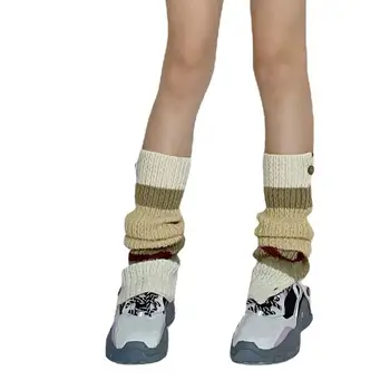 Женщины Зимние носки для телят Вязание Эластичная строчка На пуговицах Гетры для ног для студентов носки женские