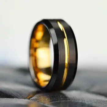 Fashion 8MM Мужские кольца из нержавеющей стали Золотой цвет Канавка Скошенный край Обручальные кольца для мужчин Свадебные ювелирные изделия