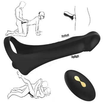 Беспроводной пульт дистанционного управления двойным проникновением Страпон на вибраторах для мужчин Страпон на анальной анальной пробке Фаллоимитатор Взрослые секс-игрушки для пар