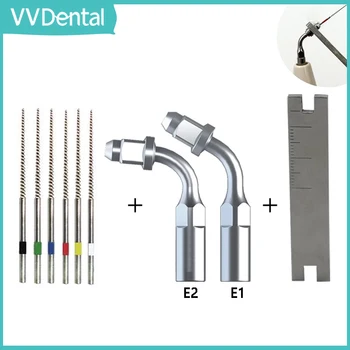 VVДентал Ультразвуковой скалер E1 E2 Эндодонтические наконечники Набор с зубным ключом и 6шт U-образный напильник для стоматологических инструментов Woodpecker/EMS