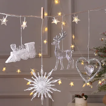 Рождественские прозрачные кулоны акриловые украшения для оленя / снежинки / ангела для рождественской елки висячие украшения Noel Подарочные принадлежности
