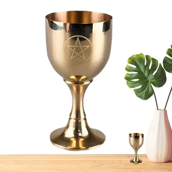Пентаграмма Чаша Твердая латунная чаша Кубок Пентаграмма Винный кубок Чаша для питья Алтарная чаша для алтарей Ритуалы