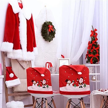 4 шт. Набор чехлов для обеденного стула Санта-Клаус и снеговик-Красная шляпа Рождественский стул Задние крышки