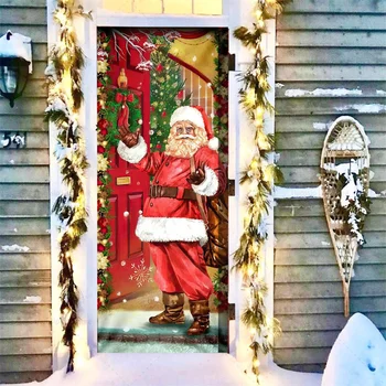 Счастливого Рождества Обои для дверей Санта-Клаус Лось Наклейки на дверь Фестиваль Гостиная Спальня Самоклеящийся домашний декор Фреска