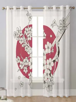 Японская сакура Солнце Простые ретро прозрачные шторы для гостиной Окно Вуаль Тюль Шторы Кортины Драпировки Домашний декор