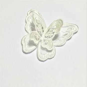 Белое кружево 3D бабочка Утюг На Патчах Для Одежды Вышитая Нашивка Пользовательский DIY Аксессуар Значок Аппликация