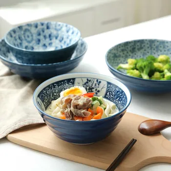 Сине-белый китайский керамический ужин Суп Лапша Большая глубокая чаша Посуда Тушеное мясо Ресторанные миски