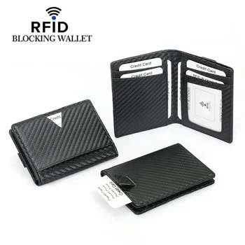  Новый RFID Card Bag Carbon Fiber Stripe Pull Type Многофункциональная крышка для карты сертификата Мужские короткие полосатые держатели Business ID