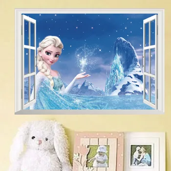 Мультяшный замороженный Эльза Анна Принцесса 3D Окна Настенные Наклейки Для Девочек Украшение Детской Комнаты Съемная Детская Спальня Плакат Наклейка